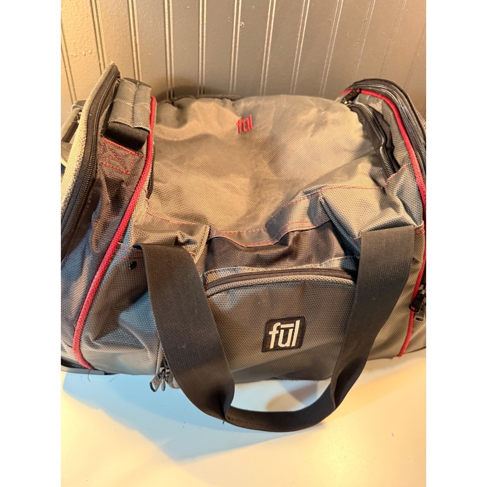 Ful Rolling Duffel Bag Grey Black Red Trim Wheeled Travel Luggage 21 Inch